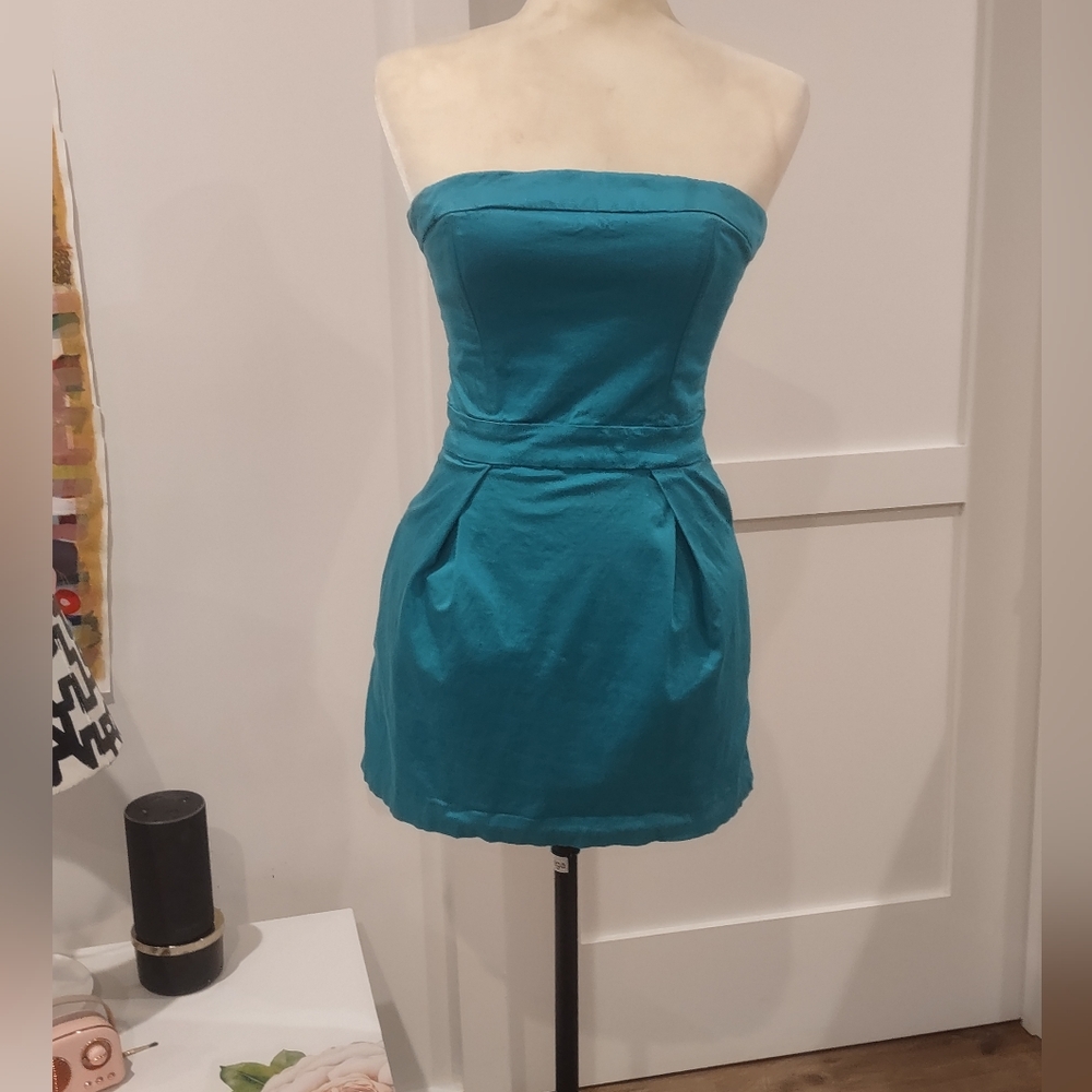 French Connection Teal Strapless Mini Dress